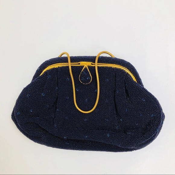 navy beaded clutch